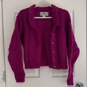 Women's Fuchsia Mohair Cardigan Sweater